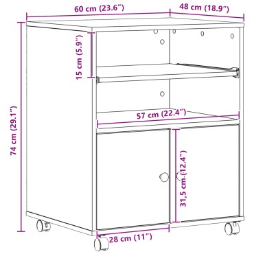 vidaXL Ράφι Εκτυπωτή με Ρόδες Μαύρη Δρυς 60x48x74 εκ.