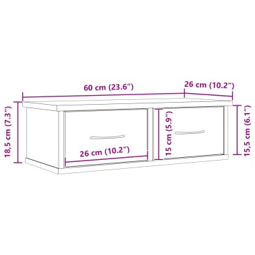 VidaXL Επιτοίχιο Ράφι Συρταριού Μαύρη Δρυς 60x26x18,5cm Επεξεργασμένο Ξύλο