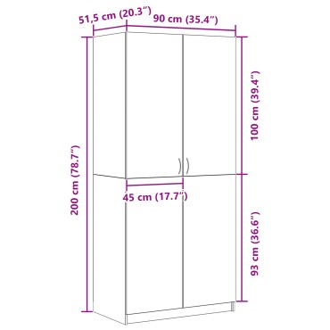 vidaXL Ντουλάπι Μαύρη Οξυά 90x52x200cm Επεξεργασμένο Ξύλο