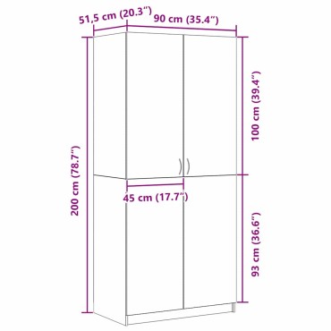 vidaXL Ντουλάπι Μαύρη Οξυά 90x52x200cm Επεξεργασμένο Ξύλο