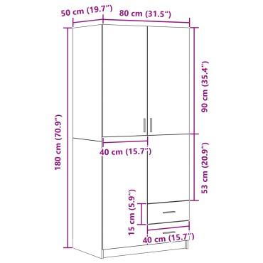 Ντουλάπα vidaXL Μαύρη Δρυς 80x52x180cm Επεξεργασμένο Ξύλο 1 τεμ.