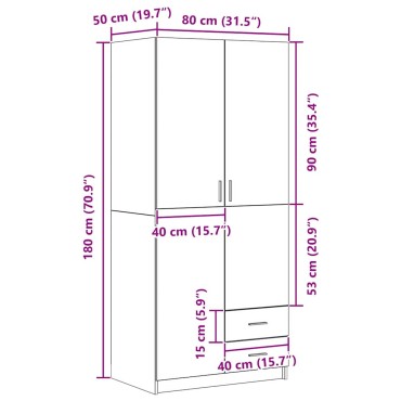 vidaXL Ντουλάπι Μαύρη Οξυά 80x52x180cm Επεξεργασμένο Ξύλο