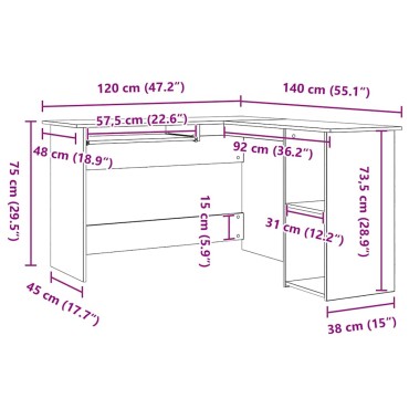 vidaXL Γωνιακό γραφείο Μαύρη Οξυά 120x140x75cm Επεξεργασμένο ξύλο 1 τεμ.