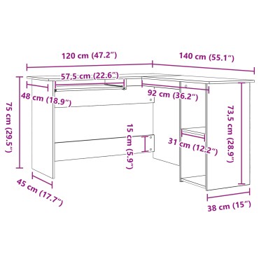 vidaXL Γωνιακό γραφείο Μαύρη Οξυά 120x140x75cm Επεξεργασμένο ξύλο 1 τεμ.