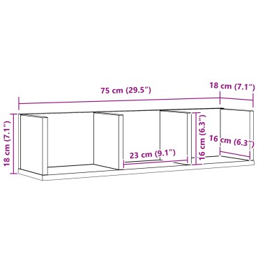 vidaXL Ράφι CD Μαύρη Δρυς 75x18x18cm Επεξεργασμένο ξύλο 1 τεμ.