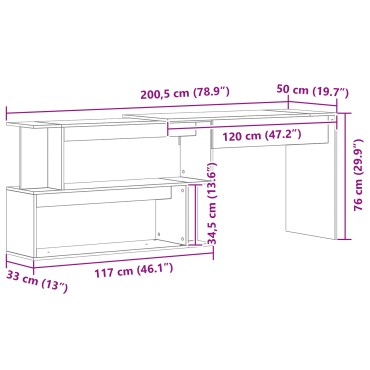 Γραφείο vidaXL Μαύρο Δρυς 200x50x76cm από Επεξεργασμένο Ξύλο 1 τεμ.