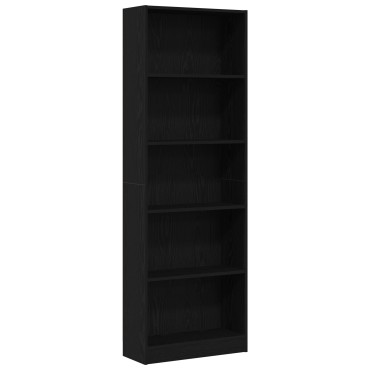 vidaXL Μαύρη Δρύινη Βιβλιοθήκη - 60x24x176 εκ 1 τεμ.