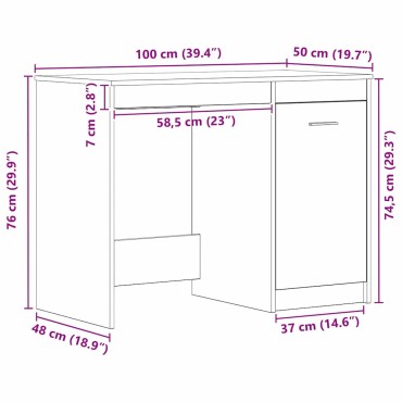 vidaXL Γραφείο Μαύρη Οξυά 100x50x76cm Επεξεργασμένο ξύλο 1 τεμ.