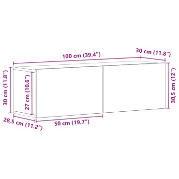 vidaXL Μαύρη Δρυς Τοίχου Τηλεοπτική Ντουλάπα 100x30x30cm Κατασκευασμένη από Συνθετικό Ξύλο