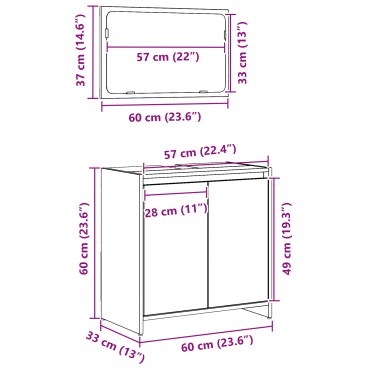 vidaXL Ντουλάπα Μπάνιου με Καθρέφτη Μαύρη Οξιά 60x33x61εκ