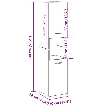 vidaXL Ντουλάπι Μπάνιου Μαύρη Οξυά 30x30x130cm Επεξεργασμένο Ξύλο 1 τεμ.