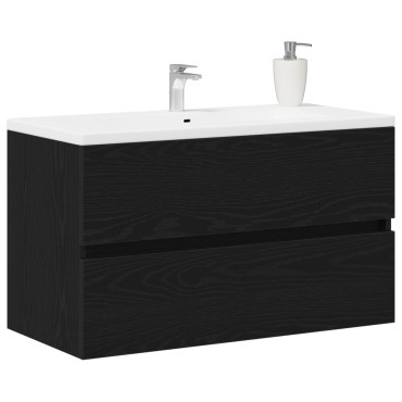 vidaXL Ντουλάπι Νεροχύτη Μαύρος Δρύς 80x38.5x45cm Επεξεργασμένο Ξύλο