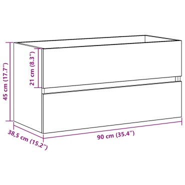 vidaXL Ντουλάπι Νιπτήρα Μαύρη Δρυς 90x38,5x45cm Επεξεργασμένο Ξύλο 1 τεμ.