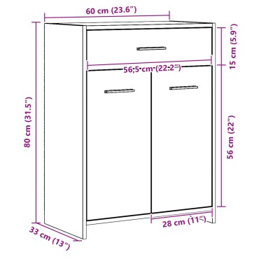 vidaXL Ντουλάπα Μπάνιου Μαύρη Δρυς 60x33x80cm Ξύλο Επεξεργασμένο