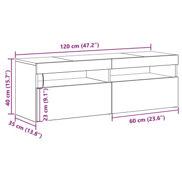 vidaXL Ντουλάπα τηλεόρασης με LED Μαύρη Δρύς 120x35x40cm Επεξεργασμένο ξύλο