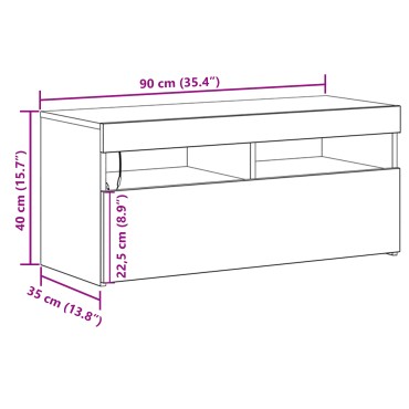 vidaXL Τηλεόραση Κάμπινγκ με LED Φώτα, Μαύρο Δρυς, 90x35x40 cm Επεξεργασμένο Ξύλο