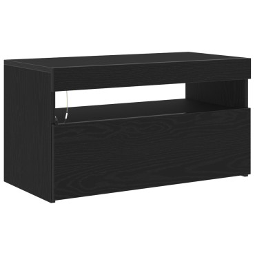 vidaXL Ντουλάπι τηλεόρασης με LED Φώτα Μαύρη Δρυς 75x35x40cm Επεξεργασμένο ξύλο