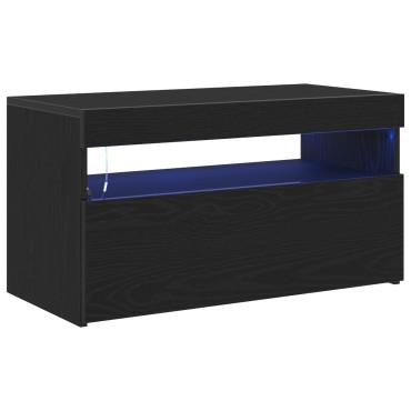 vidaXL Ντουλάπι τηλεόρασης με LED Φώτα Μαύρη Δρυς 75x35x40cm Επεξεργασμένο ξύλο