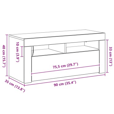 vidaXL Ντουλάπι τηλεόρασης με LED Μαύρη Δρυς 90x35x40cm Επεξεργασμένο ξύλο