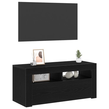 vidaXL Ντουλάπι τηλεόρασης με LED Μαύρη Δρυς 90x35x40cm Επεξεργασμένο ξύλο