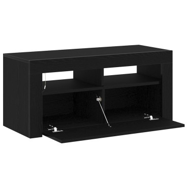 vidaXL Ντουλάπι τηλεόρασης με LED Μαύρη Δρυς 90x35x40cm Επεξεργασμένο ξύλο