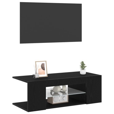 vidaXL Ντουλάπα τηλεόρασης με LED φώτα Μαύρη Δρυς 90x39x30cm από επεξεργασμένο ξύλο