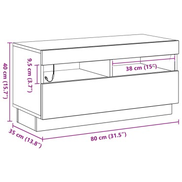 vidaXL Κονσόλα Τηλεόρασης με LED Φώτα Μαύρο Δρυς 80x35x40cm Ένα επεξεργασμένο ξύλο