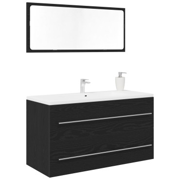 vidaXL Ντουλάπα με Καθρέφτη Μαύρη Βελανιδιά 90x45x1,5cm Κατασκευασμένο Ξύλο