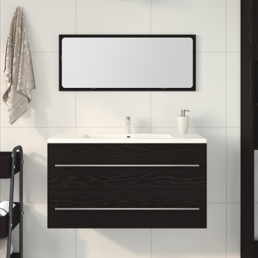 vidaXL Ντουλάπα με Καθρέφτη Μαύρη Βελανιδιά 90x45x1,5cm Κατασκευασμένο Ξύλο