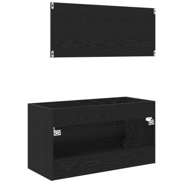 vidaXL Ντουλάπα με Καθρέφτη Μαύρη Βελανιδιά 90x45x1,5cm Κατασκευασμένο Ξύλο