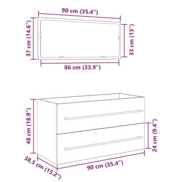 vidaXL Ντουλάπα με Καθρέφτη Μαύρη Βελανιδιά 90x45x1,5cm Κατασκευασμένο Ξύλο