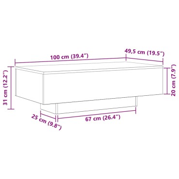 vidaXL Τραπεζάκι σαλονιού Μαύρη Οξυά 100x49,5x31cm 1 τεμ.