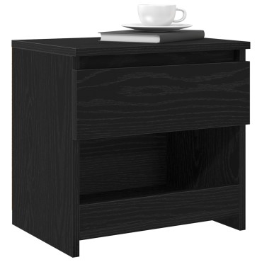 vidaXL Μαύρο Κομοδίνο από Δρυς 40x30x39cm από Επεξεργασμένο Ξύλο 1 τεμ.