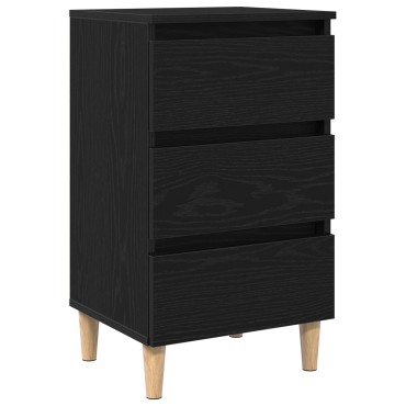vidaXL Κομοδίνο με Ξύλινο Πόδι Μαύρη Δρυς 40x35x69 εκ 1 τεμ.