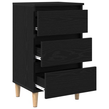 vidaXL Κομοδίνο με Ξύλινο Πόδι Μαύρη Δρυς 40x35x69 εκ 1 τεμ.