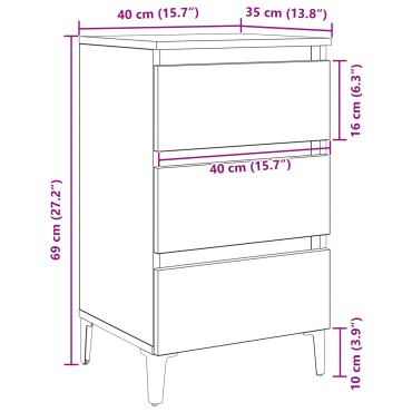 κομοδίνο vidaXL με μεταλλικό πόδι Μαύρο Ξύλο 40x35x69 εκ 1 τεμ.