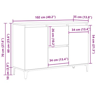 vidaXL Πλαϊνό γραφείο σε Μαύρο Δρυς 104x35x70cm Φτιαγμένο από ξύλο 1 τεμ.