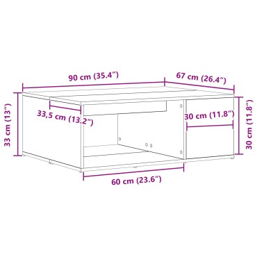 vidaXL Τραπεζάκι Σαλονιού Μαύρης Βελανιδιάς 90x67x33cm Επεξεργασμένο Ξύλο 1 τεμ.