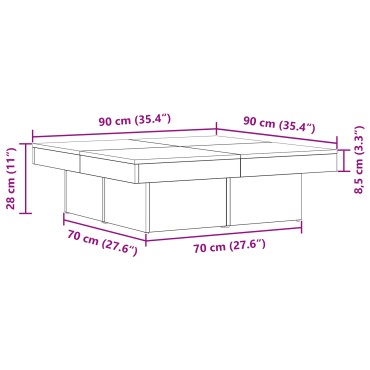 vidaXL Τραπέζι σαλονιού Μαύρο Δρυς 90x90x28cm Φτιαγμένο από ξύλο 1 τεμ.