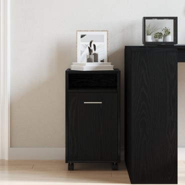 vidaXL Κομοδίνο με Ρόδες Μαύρο Δρυς 33x38x60cm Ξύλο 1 τεμ.