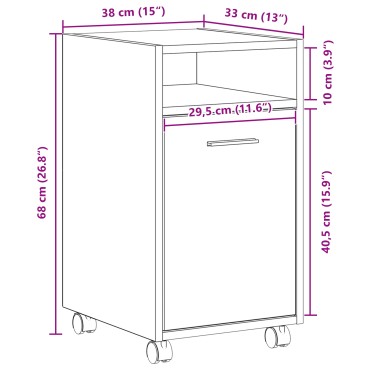 vidaXL Κομοδίνο με Ρόδες Μαύρο Δρυς 33x38x60cm Ξύλο 1 τεμ.