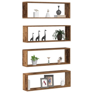 vidaXL Ράφια Τοίχου 4 τεμ. σε Παλιό Ξύλο 80x15x26cm Επεξεργασμένο Ξύλο