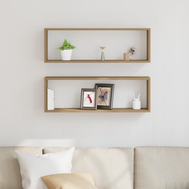 VidaXL Ράφια 2 τεμ. από Δρυς 80x15x26cm Επεξεργασμένο Ξύλο