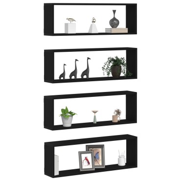 vidaXL Ράφια τοίχου 4 τεμ. Μαύρο Δρύς 80x15x26cm Επεξεργασμένο ξύλο