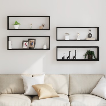 vidaXL Ράφια τοίχου 4 τεμ. Μαύρο Δρύς 80x15x26cm Επεξεργασμένο ξύλο