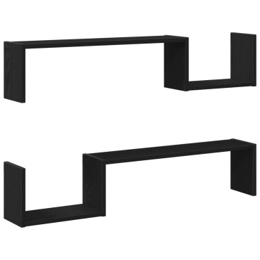 VidaXL Επιτοίχια Ράφα 2 τεμ. Μαύρη Οξιά 100x15x70cm Επεξεργασμένο Ξύλο