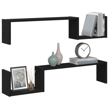 VidaXL Επιτοίχια Ράφα 2 τεμ. Μαύρη Οξιά 100x15x70cm Επεξεργασμένο Ξύλο