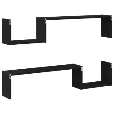 VidaXL Επιτοίχια Ράφα 2 τεμ. Μαύρη Οξιά 100x15x70cm Επεξεργασμένο Ξύλο