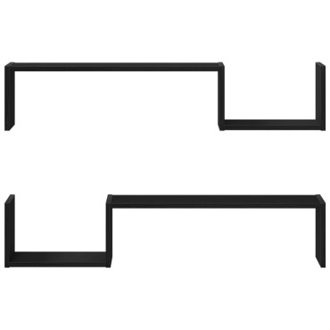 VidaXL Επιτοίχια Ράφα 2 τεμ. Μαύρη Οξιά 100x15x70cm Επεξεργασμένο Ξύλο