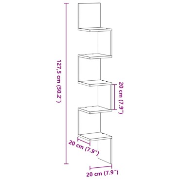 vidaXL Γωνιακό ράφι Επιτοίχιο Μαύρη Οξυά 20x20x127,5cm